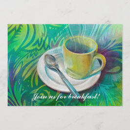 Kopp och sked mot en kall motsvarande bakgrund inbjudningar