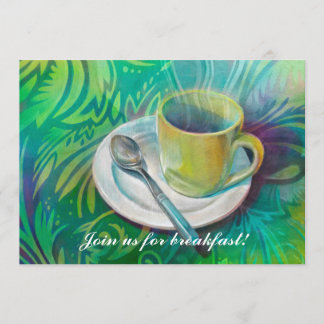 Kopp och sked mot en kall motsvarande bakgrund inbjudningar