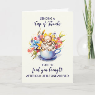 Kopp tack för mat efter Baby med blommor Kort