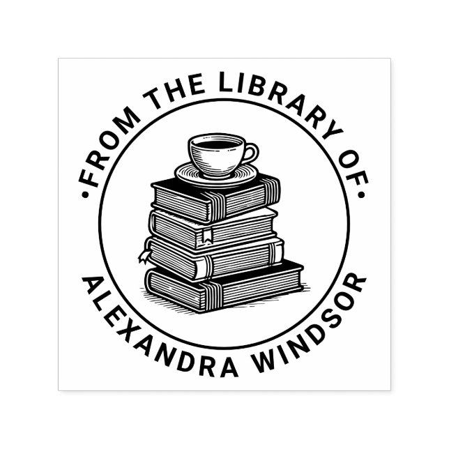 Kopp Te Kopp på Bokstapel Biblioteksboknamn Självfärgande Stämpel (Design)