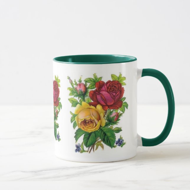 Kopp Vintage Blommig Gul Röd Ros Grön (Höger)