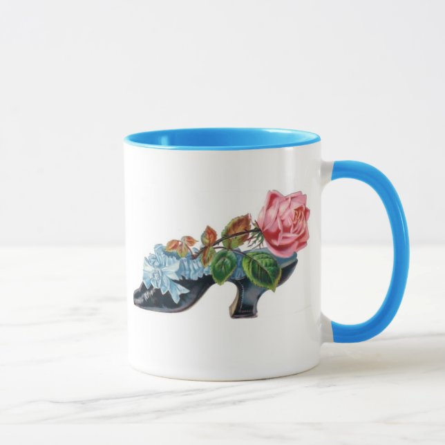 Kopp Vintage Blommig Skor Bukett Blå Rosa (Höger)