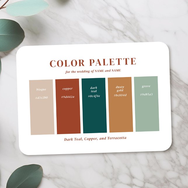 Koppar, Beige och Mörk Teal Bröllop Färgpalett Tilläggskort (Teal and Copper Wedding Colors - Coordinate Your Wedding With Palette Swatch Cards)