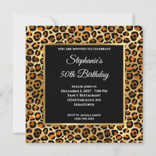 Koppar Black och Guld Leopard Glam 50:e födelsedag Inbjudningar