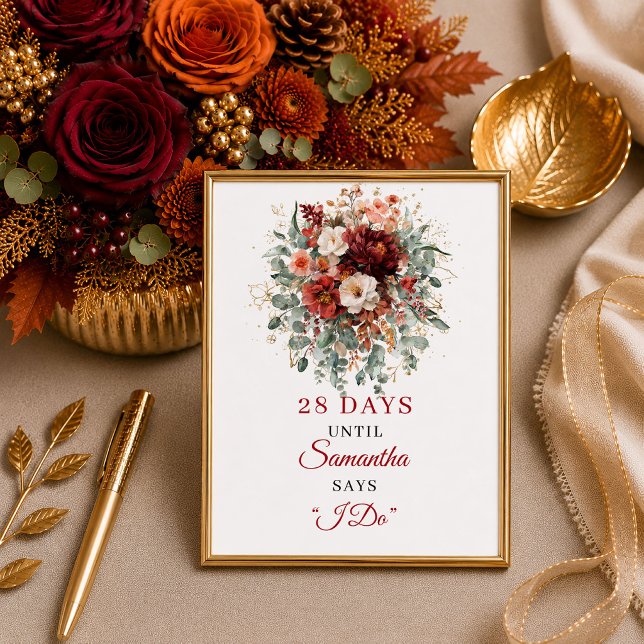 Koppar blommig boho bröllopsdusch nedräkningsskylt poster (Copper floral boho bridal shower countdown sign

)