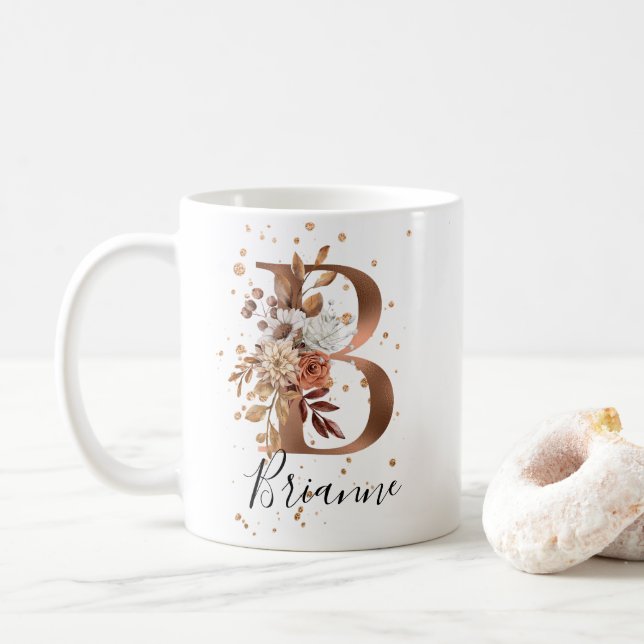 Koppar Blommigt Brev B Monogram kaffe Mugg (Med munk)