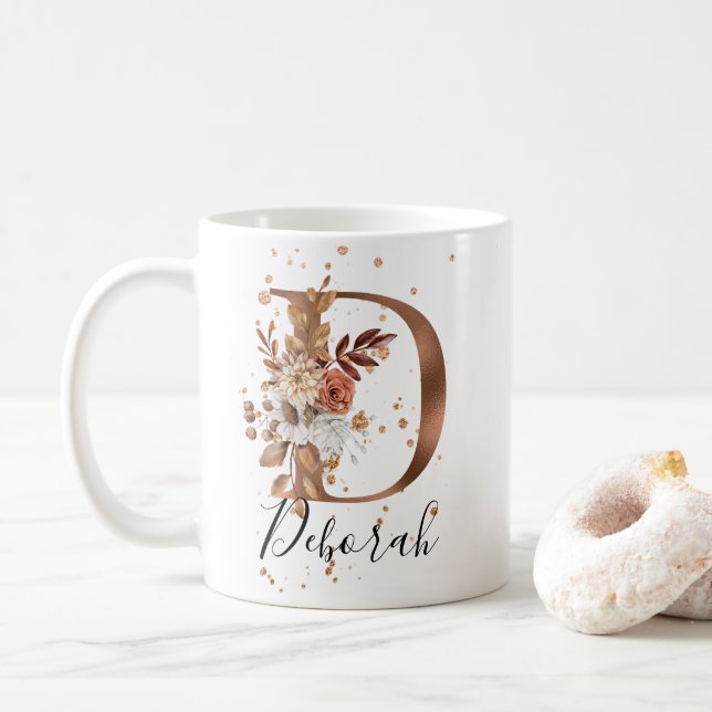 Koppar Blommigt Brev D Monogram kaffe Mugg (Med munk)