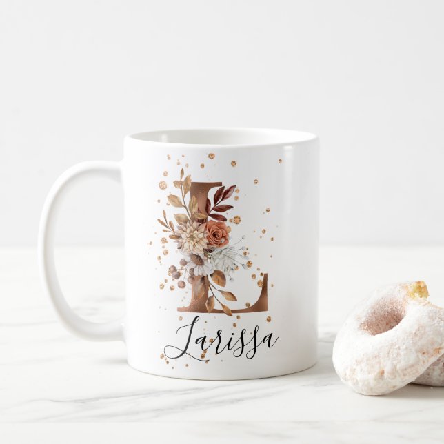 Koppar Blommigt Brev L Monogram kaffe Mugg (Med munk)