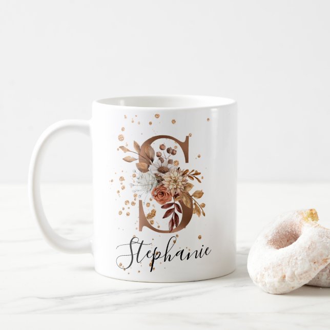 Koppar Blommigt Brev S Monogram kaffe Mugg (Med munk)