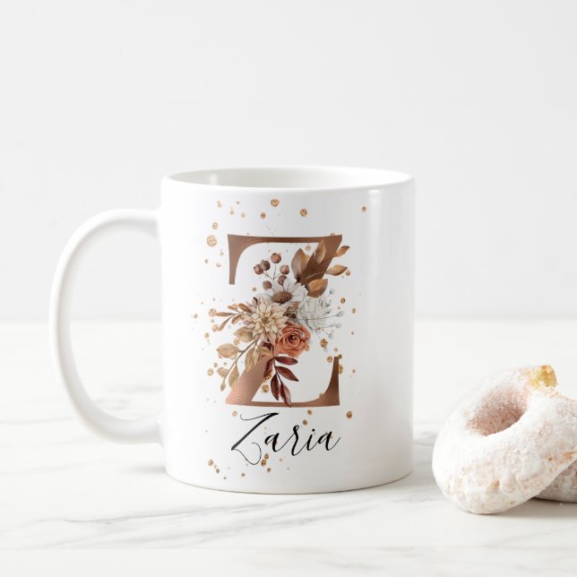 Koppar Blommigt Brev Z Monogram kaffe Mugg (Med munk)