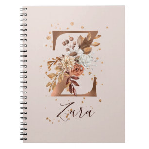 Koppar-Blommigt Monogram Brev Z Fallblommor Anteckningsbok