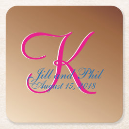 Koppar Bröllop Monogram Underlägg Papper Kvadrat