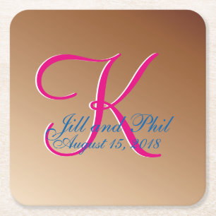 Koppar Bröllop Monogram Underlägg Papper Kvadrat