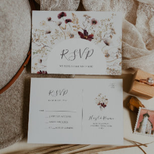 Koppar Burgundy Vildblomma beige Bröllop RSVP Vykort