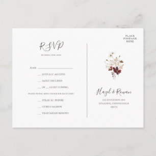 Koppar Burgundy Vildblomma Menyval RSVP-kort Vykort