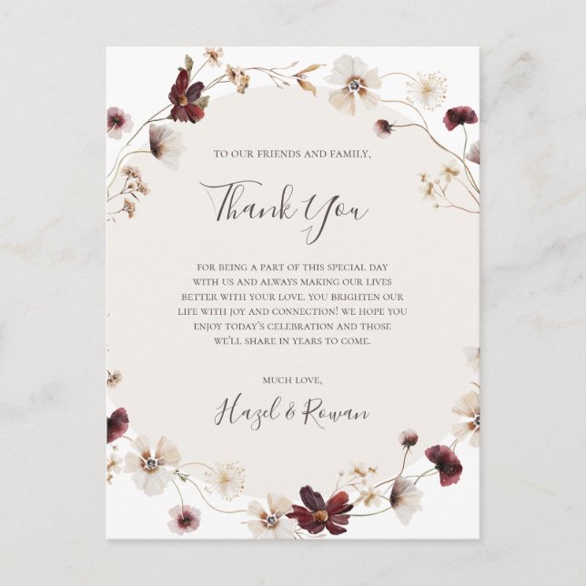 Koppar Burgundy Vildblomma Tacksamhetskort Vykort (Framsida)