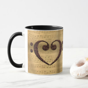Koppar Dubbla Bass Clef Heart Music Älskare