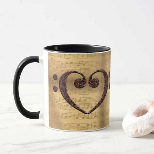 Koppar Dubbla Bass Clef Heart Music Älskare (Med munk)