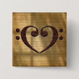 Koppar Dubbla Bass Clef Heart Music Älskare Knapp