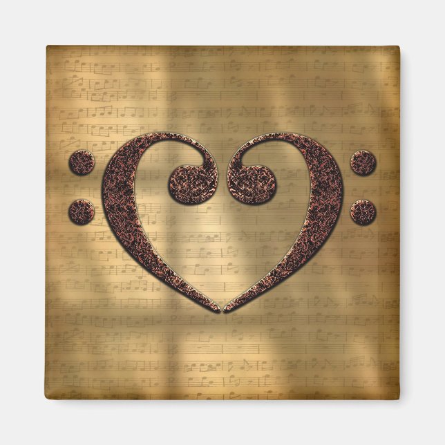 Koppar Dubbla Bass Clef Heart Music Älskare Magnet (Framsidan)