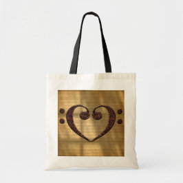 Koppar Dubbla Bass Clef Heart Music Älskare Tygkasse