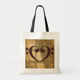 Koppar Dubbla Bass Clef Heart Music Älskare Tygkasse