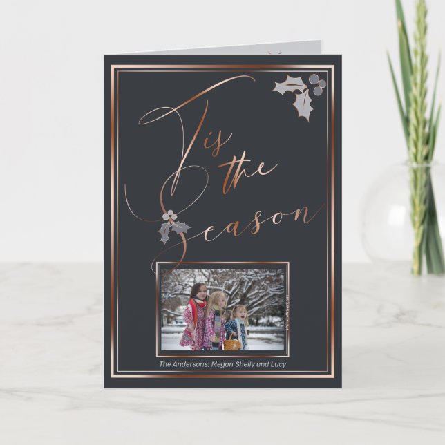 Koppar-Dusty Blue "Tis the Season your Photo Card" Kort (Framsida)