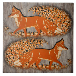 Koppar Fox Woodland Scene, Grått Stone look Trivet Kakelplatta