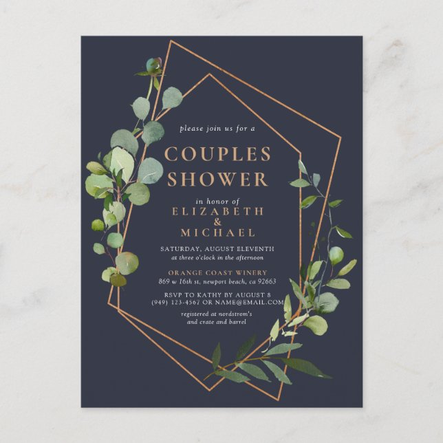 Koppar Geometric Eucalyptus Blue Par Shower Meddelande Vykort (Framsida)