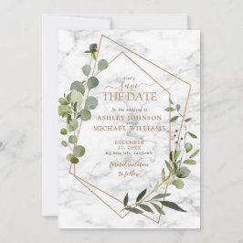 Koppar Geometric Eucalyptus Photo Save Date Spara Datumet
