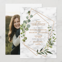 Koppar Geometric Eucalyptus Photo Save Date Spara Datumet