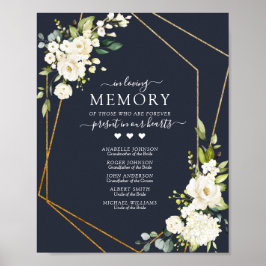 Koppar Geometrisk Blå Vit Blommig 'In Memory'-skyl Poster