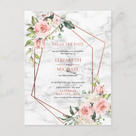 Koppar Geometrisk Marmor Rosa BlommigFördröjning D Meddelande Vykort