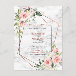 Koppar Geometrisk Marmor Rosa BlommigFördröjningsd Meddelande Vykort