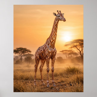 Koppar Giraff Solnedgång Poster