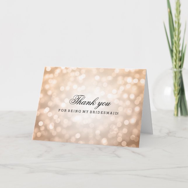 Koppar Glitter Ljussättning Tack Brudtjänsteflicka Kort (Framsida)