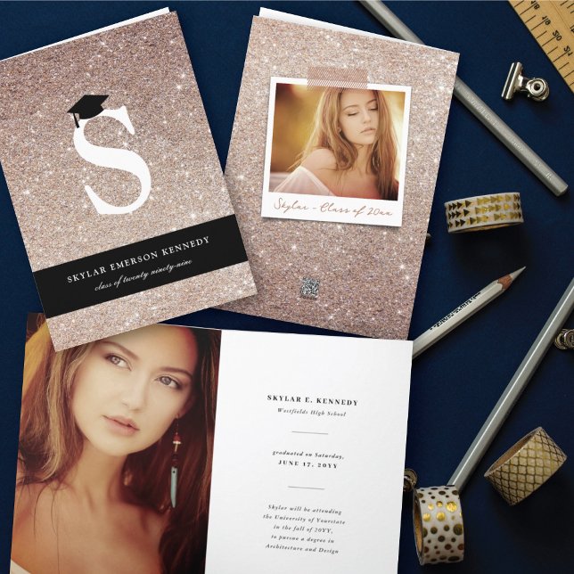 Koppar Glitter Monogram Bokstav S Modern Foto Exam Meddelande (Skapare uppladdad)