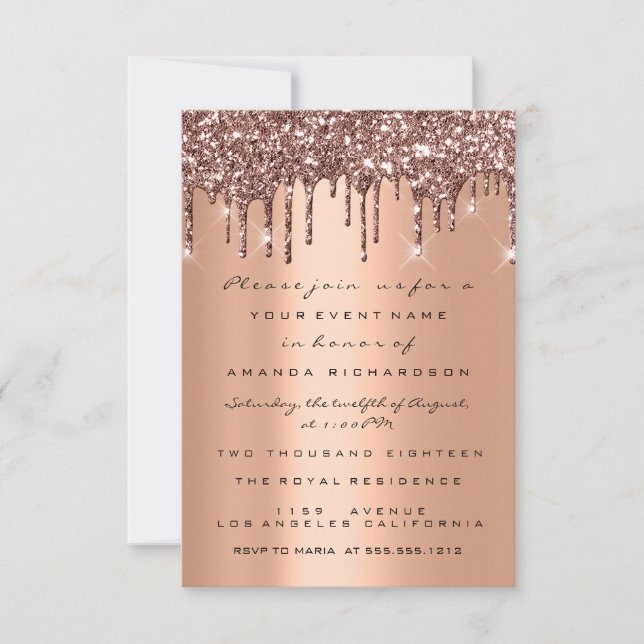 Koppar Glitterdroppar Roséguld  Bröllopsdusch 16:e Inbjudningar (Framsida)