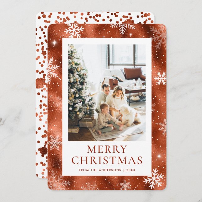 Koppar God jul Snowflake Snö Photo Julkort (Fram/baksida)