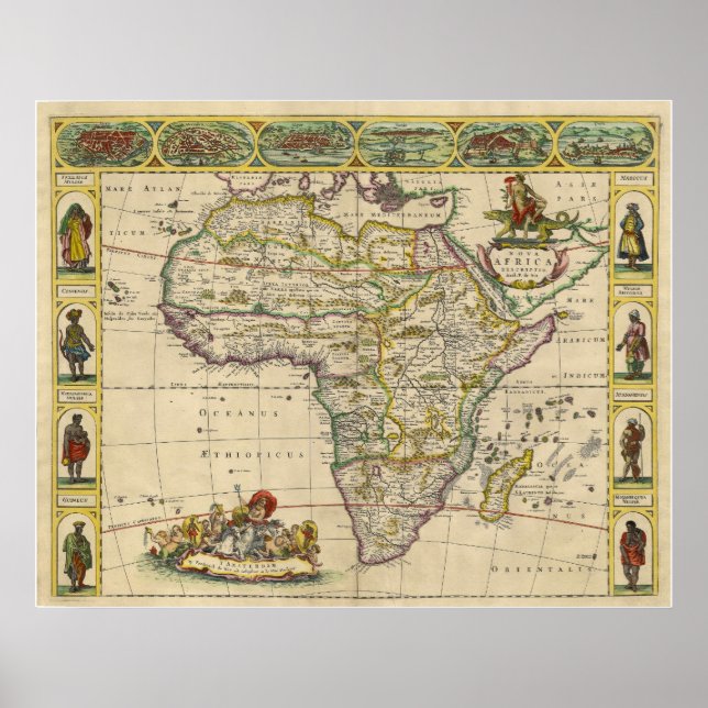 Koppar graverad Karta i kontinental Afrika 1660 Poster (Framsidan)