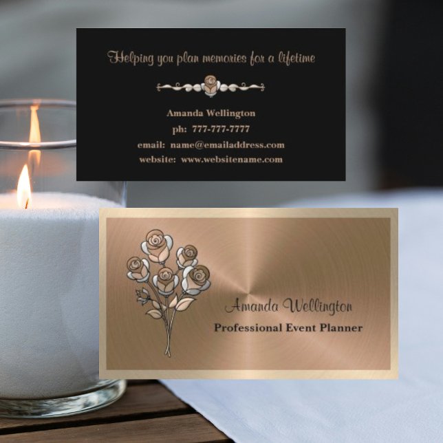 Koppar & Guld Blommig Evenemangsplanerare AffärsKo Visitkort (Skapare uppladdad)