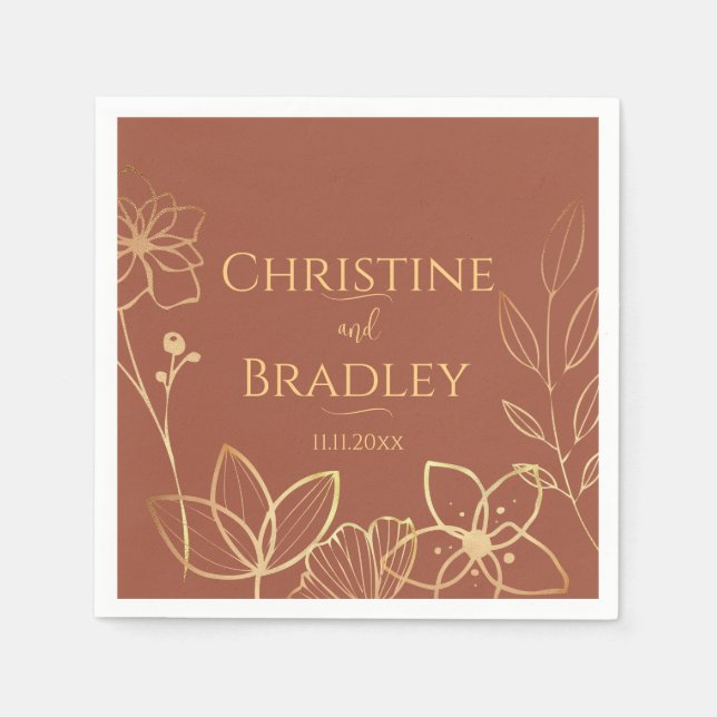 Koppar & Guld Bröllop Pappersservett (Framsidan)