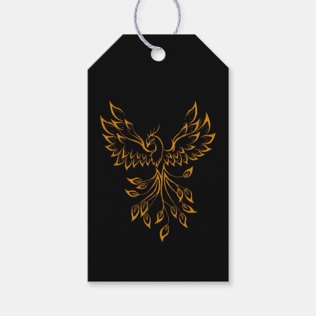 Koppar Guld Fenix Stiger på Svart Presentetikett (Framsidan)