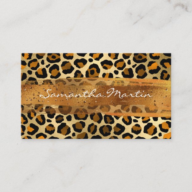 Koppar Guld Folie Leopard Penseldrag Visitkort (Framsida)