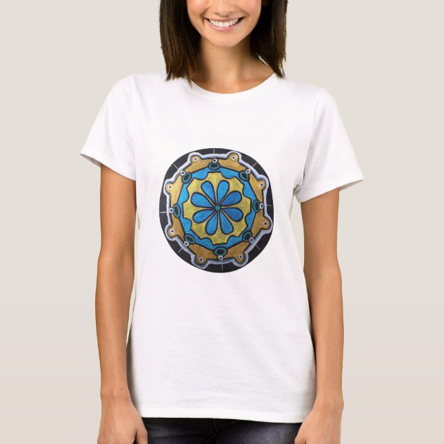 Koppar Guld och Blue Mandala T Shirt (Framsida)