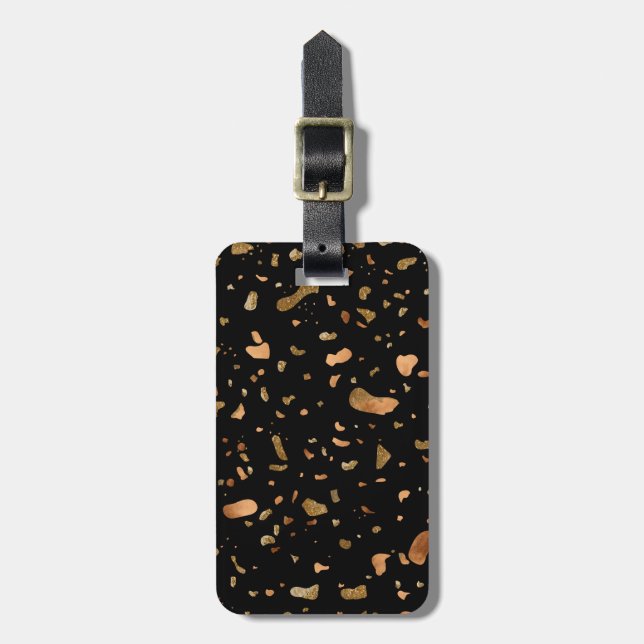 Koppar Guld på Black Terrazzo Stone Bagagebricka (Vertikal Framsida)