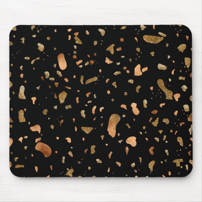 Koppar Guld på Black Terrazzo Stone Musmatta (Framsidan)