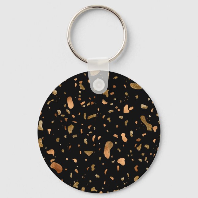 Koppar Guld på Black Terrazzo Stone Nyckelring (Framsida)