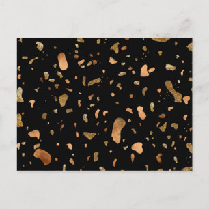 Koppar Guld på Black Terrazzo Stone Vykort