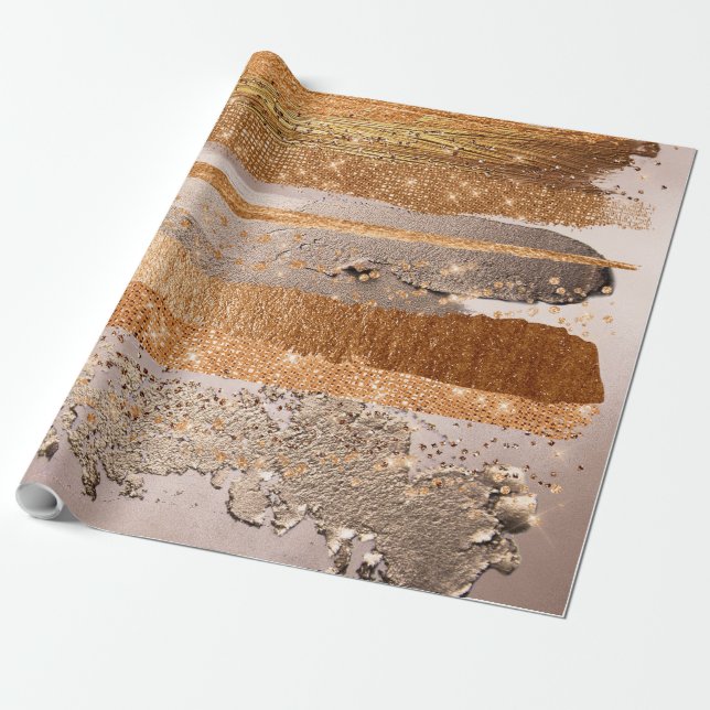 Koppar Guld Strokes Glamor Struktur Presentpapper (Utrullad)